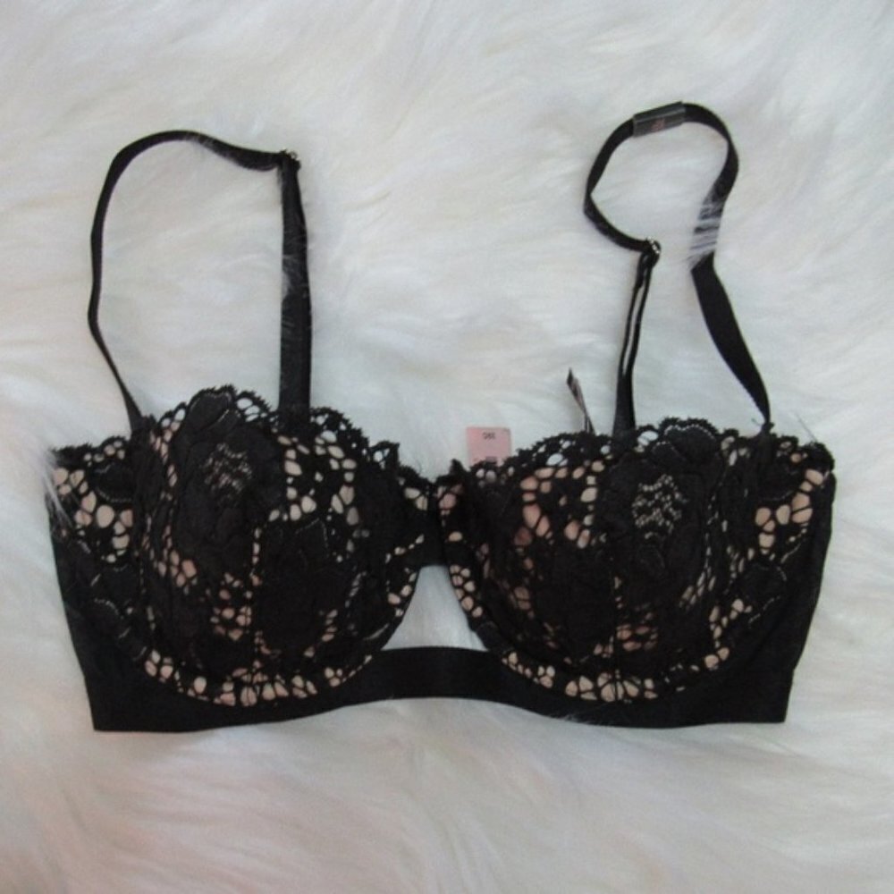 PINK Black and Nude Lace Balconet